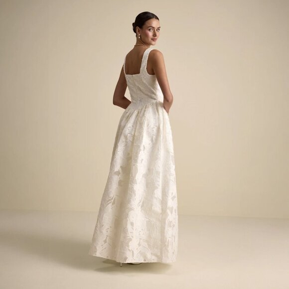 NWT Lulus Corsen Ivory Floral Jacquard Corset A-Line Maxi Dress - Picture 4 of 7